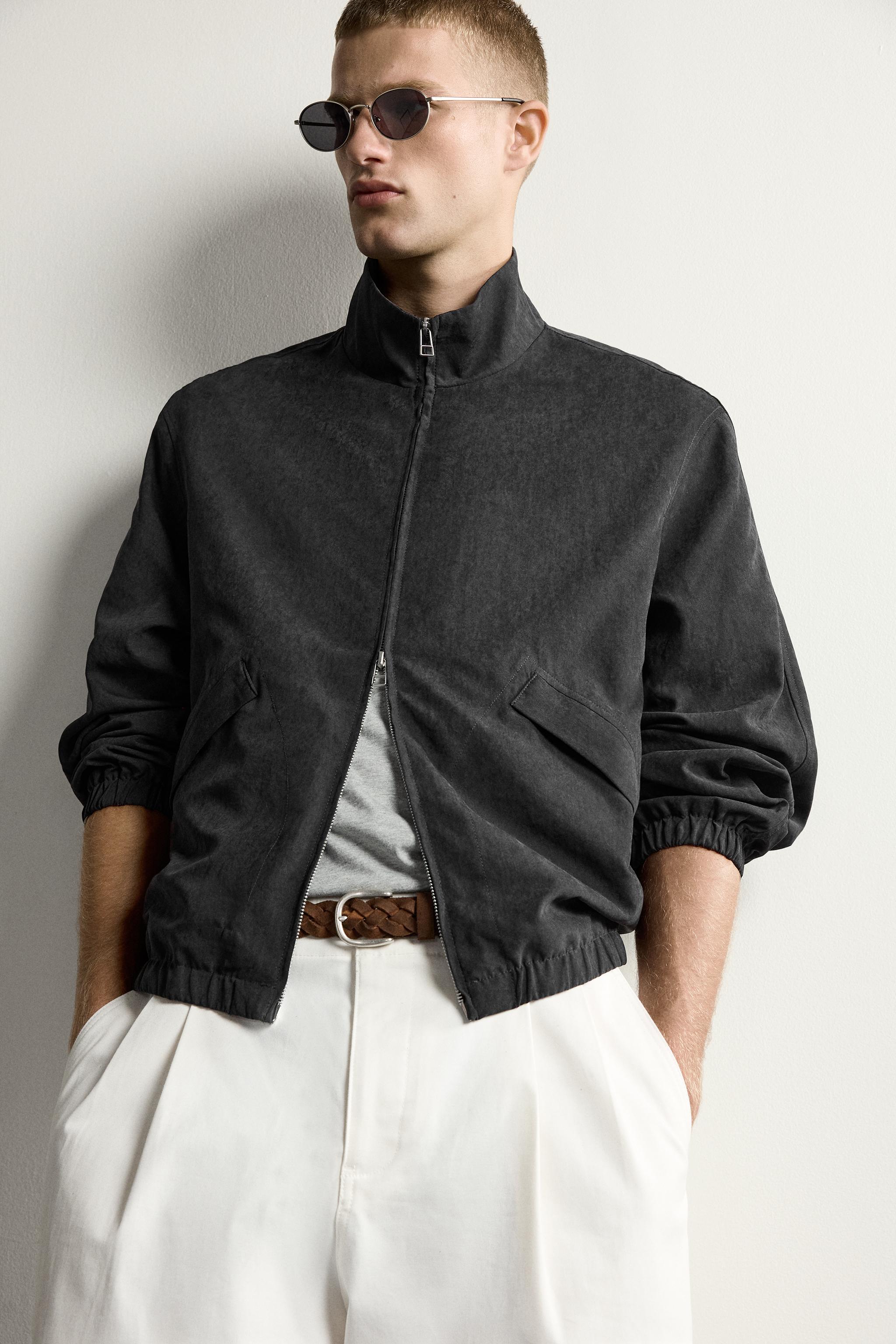 RELAXED FIT FAUX-SUEDE BOMBER JACKET